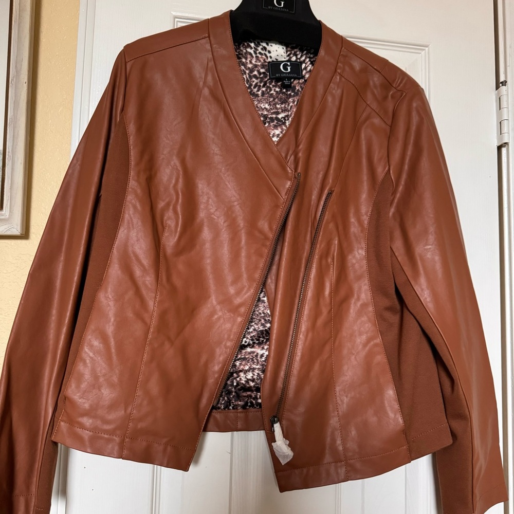 G by Giuliani Cognac Faux Leather Jacket new never worn.  Large